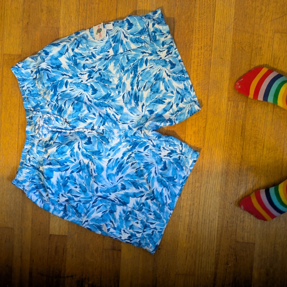 Blue and White Patterned Shorts